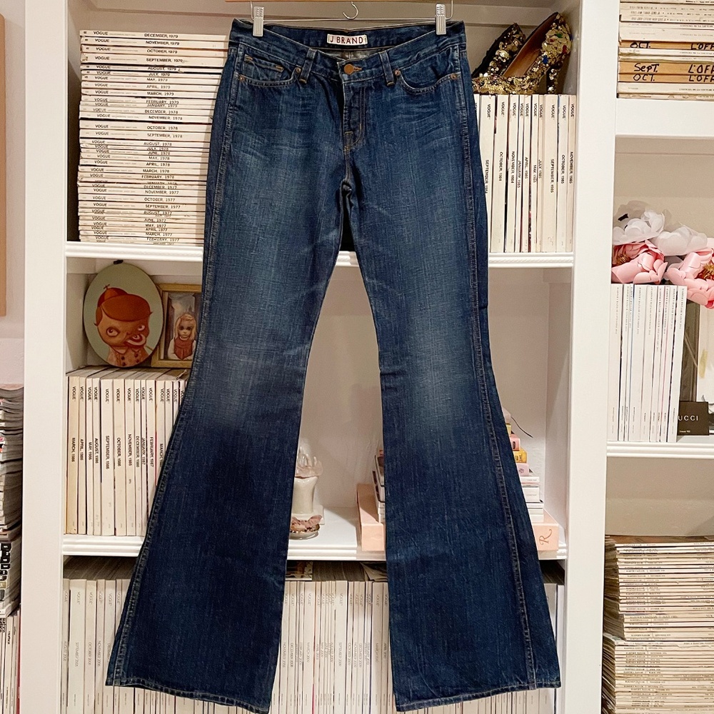 J BRAND classic dark wash BELL BOTTOMS flare jeans low rise 29 Y2K LONG